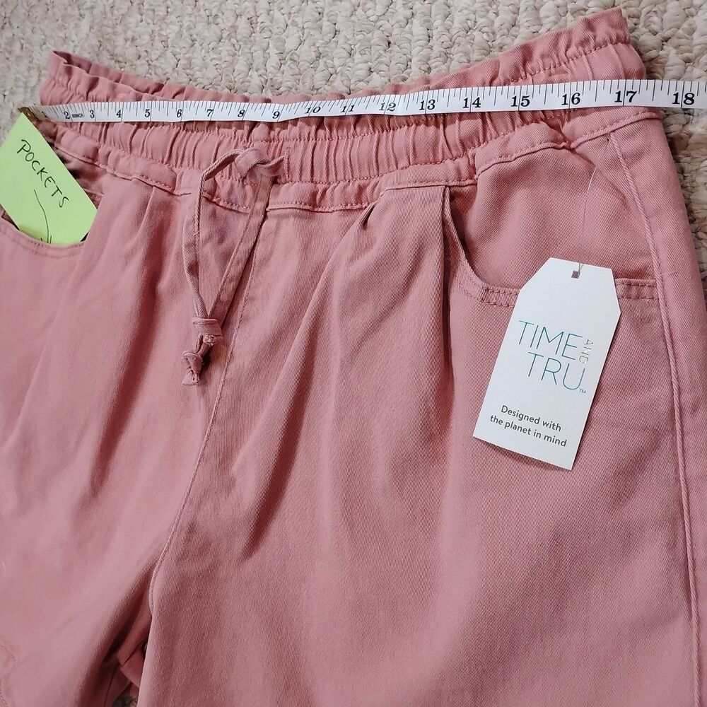 Paperbag Short Women L Rose Stretch Relax Fit NEW Pockets Pull on Ruffle Waist - Picture 3 of 9